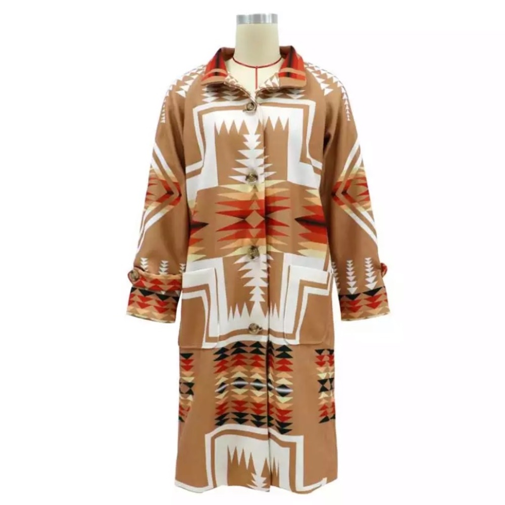 SOLD OUT Western Boho Tribal Camel Button Up Peacoat Coat - Picture 4 of 7
